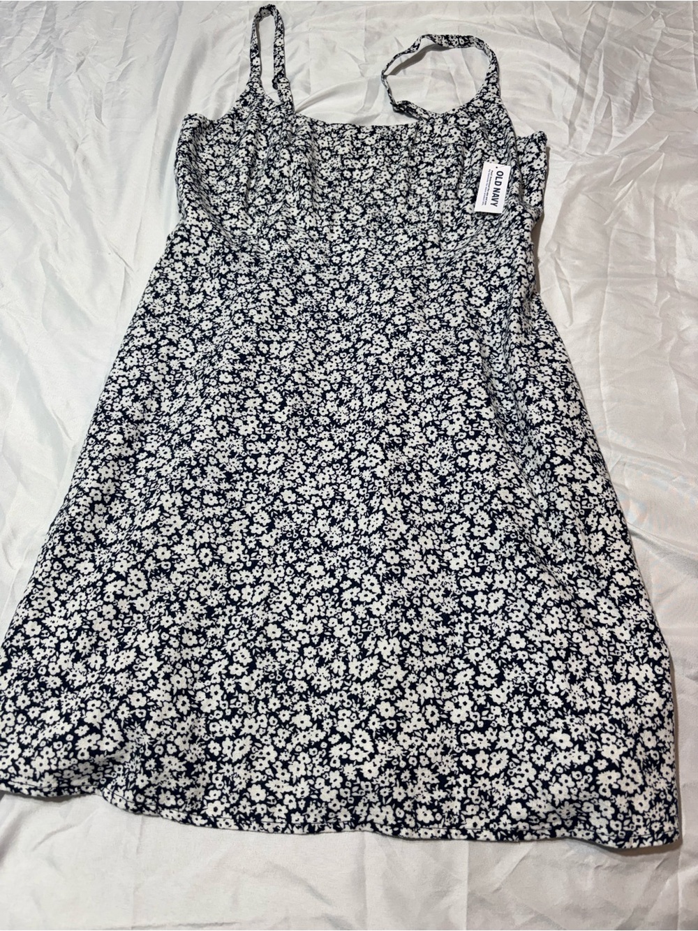 NWT Old Navy Blue Ditsy Floral Linen Blend Cami Mini Dress M